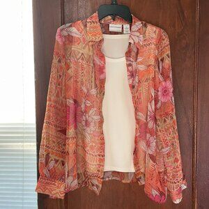 Alfred Dunner Sheer Floral Blouse with Attached Cami